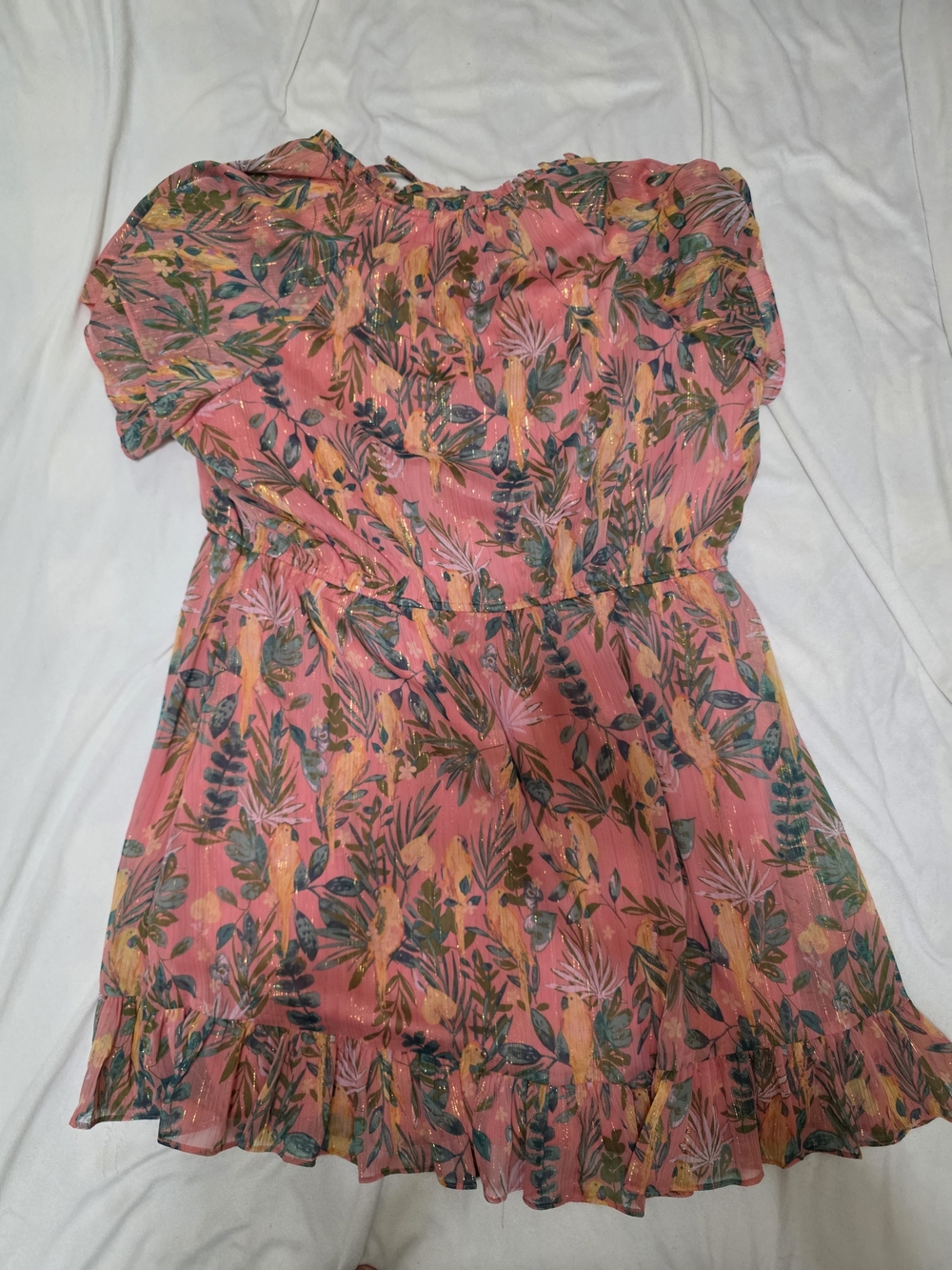 LC Lauren Conrad Coral Pink Tropical-Print Midi Dress - Picture 3 of 3